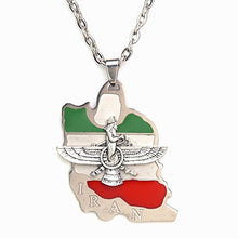 Load image into Gallery viewer, Iran Map Flag Farvahar Necklace Iranian Persian Iran Persia Art Farohar Chain
