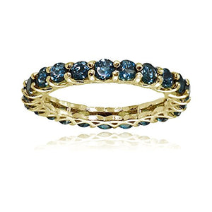 Ice Gems Yellow Gold Flashed Silver London Blue Topaz 3mm Round-Cut Eternity Ring, Size 6