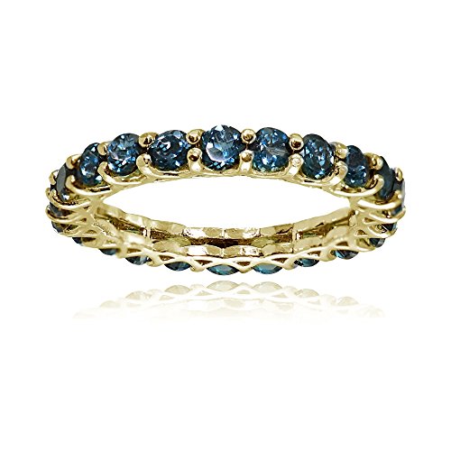 Ice Gems Yellow Gold Flashed Silver London Blue Topaz 3mm Round-Cut Eternity Ring, Size 6