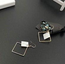 Load image into Gallery viewer, 14k Gold Plated Square White Shell Drop Earrings La Raffine For Women Jewelry Wedding Geometric Earrings for Women Girl Gifts Present Valentines Birthday Anniversary Mothers Day Christmas（Golden）
