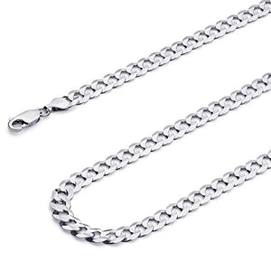 14k REAL White Gold Men's 7mm Cuban Concave Curb Solid Chain Bracelet with Lobster Claw Clasp - 8.5"