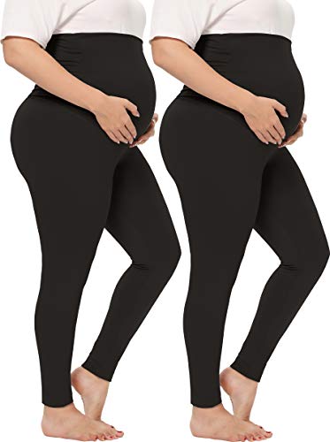 TOUCH LOOM Maternity Pants Maternity Over Belly High Waist Full Length Leggings Pants for Women Maternity Clothes Pregnant,Large,Black/Black