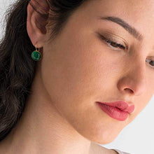 Load image into Gallery viewer, 14K Gold Malachite Earrings - 14K Solid Yellow Gold Drop Earrings, 12mm Natural Round Stone, Genuine Dark Green Gemstone, May Birthstone Taurus Birthday Gift - Minimalist Handmade Statement Jewelry
