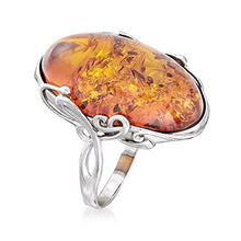 Load image into Gallery viewer, Ross-Simons Orange Amber Ring in Sterling Silver. Size 7
