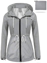Load image into Gallery viewer, sunseen Women&#39;s Outdoor Waterproof Raincoat Packable Lightweight Rain Jacket Hooded Outerwear Trench Coat Travel Windbreaker (Grey, XL)
