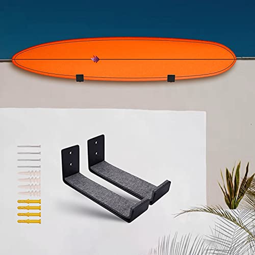 YUTIANHOME Surfboard Rack Wall Mount Storage, Felt Padding Snowboard Display Mount, Heavy Duty Aluminum Wall Racks for Shortboards/Longboards/Fish Surfboard/Funboard/SUP Board