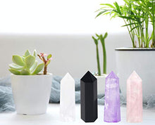 Load image into Gallery viewer, Luckeeper Healing Crystal Wands,2" Amethyst Crystal, Rose Quartz,Clear Quartz and Black Obsidian，6 Faceted Reiki Chakra Stones 4 pcs
