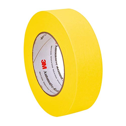 3M Automotive Refinish Masking Tape, 06654, 36 mm x 55 m, Yellow, Paint Prep, Booth Masking, Fine Lines, Jamb Masking