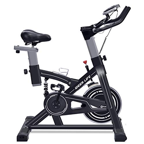 IDEER LIFE Indoor Cycling Bike Stationary Exercise Bike for Home Cardio Workout Smooth Belt Drive with Hand Pulse Sensor/LCD Display/Tablet Mount/Comfortable Seat Cushion(Black09060)