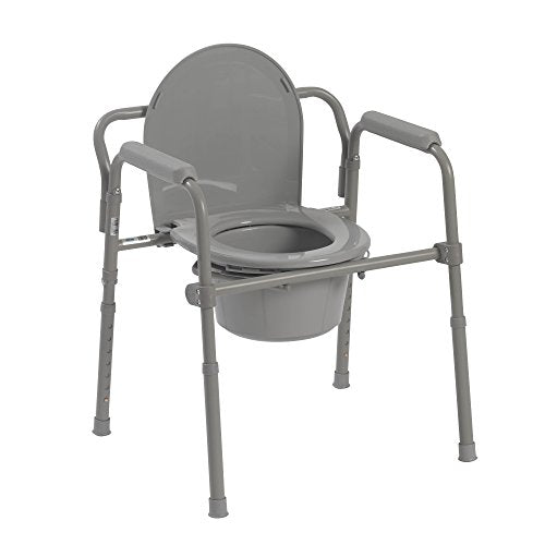 Drive Medical Steel Folding Bedside Commode, Grey, Bariatric