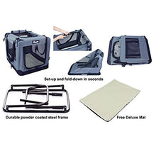 Load image into Gallery viewer, JESPET Soft Dog Crates Kennel for Pets, 3 Door Soft Sided Folding Travel Pet Carrier with Straps and Fleece Mat for Dogs, Cats, Rabbits, Grey Blue &amp; Beige (26&quot; L x 20&quot; W x 20&quot; H, Grey)
