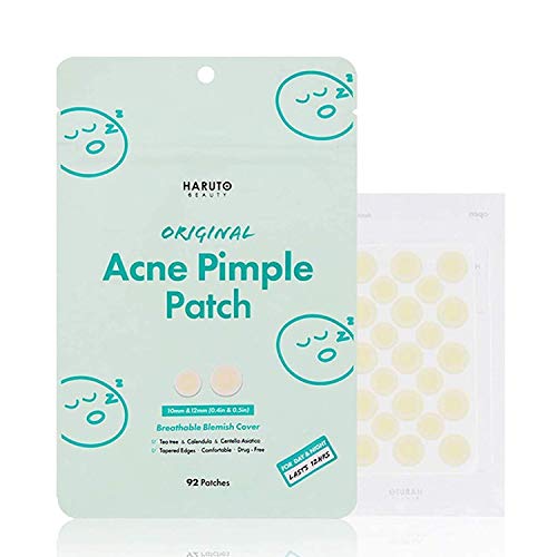 HARUTO BEAUTY Original Acne Pimple Patch -(92 patches /1Pack), Tea tree, Hydrocolloid spot healing patch, Invisible blemish spot treatment, Absolving sebum quick & easy patches for face