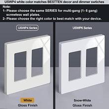 Load image into Gallery viewer, [5 Pack] BESTTEN 2-Gang Screwless Wall Plate, USWP4 White Series, Decorator Outlet Cover, H4.69” x W4.73”, for Light Switch, Dimmer, USB, GFCI, Receptacle
