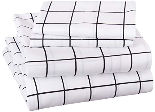 AmazonBasics Soft Microfiber Sheet Set with Elastic Pockets - Full, Black Grid