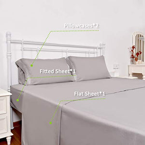 Chtoocy Luxurious Embroideried King Bed Sheet Set, 16" Extra Deep Pocket Fitted Sheet King Size , Super Soft 1800 King Bed Sheet Wrinkle Free Cooling Hypoallergenic 4PC King Sheets Set(Gray)