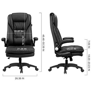Hbada Ergonomic Executive Office Chair, PU Leather High-Back Desk Chair, Swivel Rocking Chair with Flip-up Padded Armrest and Adjustable Height, Black