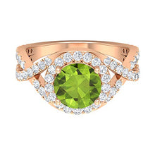 Load image into Gallery viewer, Spiral Shank Engagement Ring, D-VSSI 3 CT Moissanite, 8 MM Peridot Ring, Halo Gemstone Solitaire Ring, Classic Wedding Ring, Bridal Statement Ring, 14K Rose Gold, Size:US 12.5
