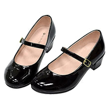 Load image into Gallery viewer, WIKENCY Girls Dress Shoes Mary Jane Shoes for Girls Princess Wedding Party Flower Girl School Shoes Low Heel Flats for Little/Big Kids Black 4 US Big Kid
