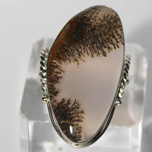 Dendritic agate ring, Landscape agate, Moss agate, 38x20x1 mm