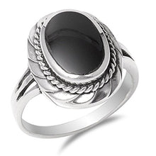 Load image into Gallery viewer, Bali Design Simulated Black Onyx Fashion Ring New .925 Sterling Silver Band Size 8

