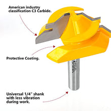 Load image into Gallery viewer, MNA 45 Degree Lock Miter Router Bit 3-Piece Set, for 1/2”, 5/8”, 3/4” Cutting Height, 1/4 Inch Shank. Easy to Create Lock Miter Joint
