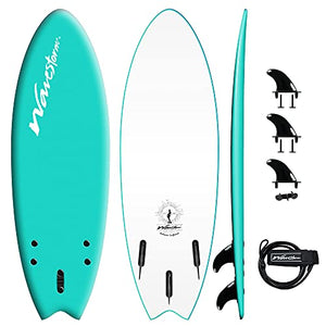 Wavestorm -Soft Top Foam 5'6" Surfboard/Fish Swallow Tail Surfboard for Beginners and All Surfing Levels Youth Complete Set Includes Leash and Multiple Fins (AZ21-WSSF560-TRQ)