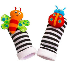 Load image into Gallery viewer, Blige SMTF Cute Animal Soft Baby Socks Toys Wrist Rattles and Foot Finders for Fun Butterflies and Lady bugs Set 4 pcs
