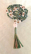 Load image into Gallery viewer, Energized Natural 108 Moss Agate Mala Beads Necklace, 8 mm Bracelet, Dark Green Moss Agate, Mala Bead, Stretch Bracelet, Heart Chakra, Hand Knotted Wrap Mala (Knotted Moss Agate &amp; Rose Quartz Mala)
