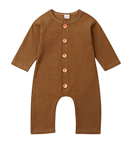 Urkutoba Baby Boy Girl Fall Romper Jumpsuit Bodysuit Solid Color Playsuit Long Sleeve Winter Outfits Button Down Sleeper Pjs (Orange, 18-24 Months)