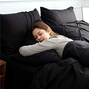Bedsure Black Twin Comforter Set Kids - 6 Pieces Pintuck Black Bed Set Twin, Pinch Pleat Black Twin Bedding Sets with Comforters, Sheets, Pillowcases & Shams