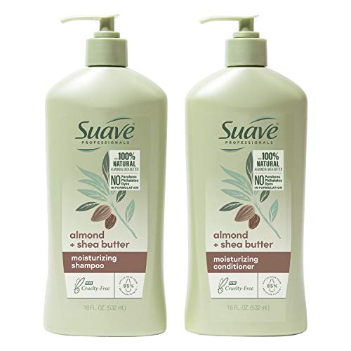 Suave Professionals Moisturizing Shampoo and Conditioner for Dry Hair Almond and Shea Butter Paraben-free and Dye-free 18 oz, 2 Count
