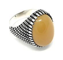 Load image into Gallery viewer, KAR 925K Stamped Solid Sterling Silver Yemeni Agate (Aqeeq) Men&#39;s Ring P3A (12.5)

