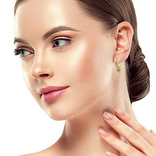 Load image into Gallery viewer, Yellow Gold Flashed Sterling Silver 5mm Peridot &amp; White CZ Dangle Huggie Hoop Earrings for Women Teen Girls, 15mm Diameter
