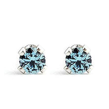 Load image into Gallery viewer, 6mm Blue Zircon Stud Earrings in Sterling Silver - December Birthstone
