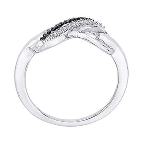 KATARINA Two Row Infinity Black and White Diamond Ring in Sterling Silver (1/20 cttw, I-J, SI) (Size-5.5)