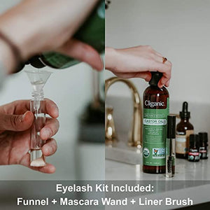 Cliganic USDA Organic Castor Oil, 100% Pure (8oz with Eyelash Kit) - For Eyelashes, Eyebrows, Hair & Skin | Natural Cold Pressed Unrefined Hexane-Free | DIY Carrier Oil | Cliganic 90 Days Warranty