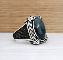 Load image into Gallery viewer, Handmade 925K Sterling Silver Mens Ring With Moss Agate Stone

