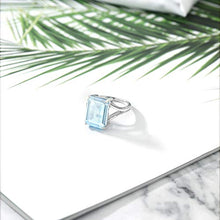 Load image into Gallery viewer, Gem Stone King 925 Sterling Silver Sky Blue Topaz Women&#39;s Solitaire Ring 8.70 Cttw Gemstone Birthstone 14X10MM Emerald Cut (Size 8)
