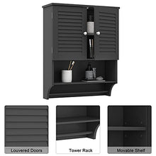 Load image into Gallery viewer, ChooChoo Bathroom Medicine Cabinet 2-Door Wall Cabinet Wood Hanging Cabinet with Adjustable Shelves and Towels Bar (Black)
