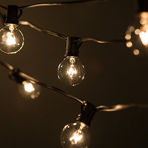 50 Foot Globe String Lights - Black Wire - 50 G40 Clear Bulbs (+ 2 Free Spares) for Patio Deck Cafe Bistro and Outdoor Lighting