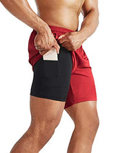 Load image into Gallery viewer, Neleus Men&#39;s 2 in 1 Running Shorts with Liner,Dry Fit Workout Shorts with Pockets,6070,2 Pack,Black/Red,3XL
