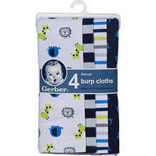 Load image into Gallery viewer, Gerber Baby 4 Pack Flannel Burp Cloth, Safari, One Size
