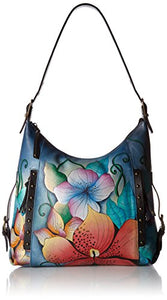 Anna by Anuschka Hand Painted Leather Women's Shoulder HOBO, Midnight Floral