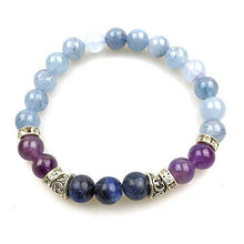 Load image into Gallery viewer, Bracelet Blue Chalcedony + Lapis Lazuli + Amethyst REAL NATURAL STONES w/Swarovski &amp; Silver Accents Throat &amp; Third Eye &amp; Crown Chakras - USA HANDMADE
