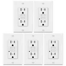 Load image into Gallery viewer, 5 Pack - ELECTECK 15A/125V Tamper Resistant GFCI Outlets, Decor Receptacle with LED Indicator, Decorative Wall Plates and Screws Included, Residential and Commercial Grade, ETL Certified, White
