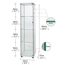 Load image into Gallery viewer, FLYMUHJIA Curio Cabinet Glass Display Case for Collectibles Cabinet Display Cabinet with Door 4-Shelf Display Shelves Showcase, 64.2”Hx16.9''Lx 14.6''W White
