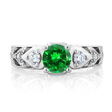 Load image into Gallery viewer, Gem Stone King 925 Sterling Silver Green Simulated Emerald Women Engagement Ring (2.76 Ct Round) (Size 7)
