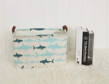 Load image into Gallery viewer, HIYAGON Rectangular Storage Baskets,Ramie Cotton Toy Storage Bin with Stylish Pattern for Home Organization,Gift Basket,Kid's Toy Organizer,Shelf Basket (Blue Shark)
