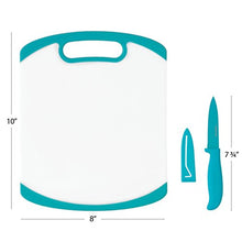 Load image into Gallery viewer, Farberware Paring Knife and Cutting Board Set, White/Blue -
