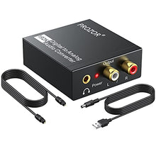 Load image into Gallery viewer, PROZOR 192KHz Digital to Analog Audio Converter DAC Digital SPDIF Optical to Analog L/R RCA Converter Toslink Optical to 3.5mm Jack Adapter for PS3 HD DVD PS4 Amp Apple TV Home Cinema
